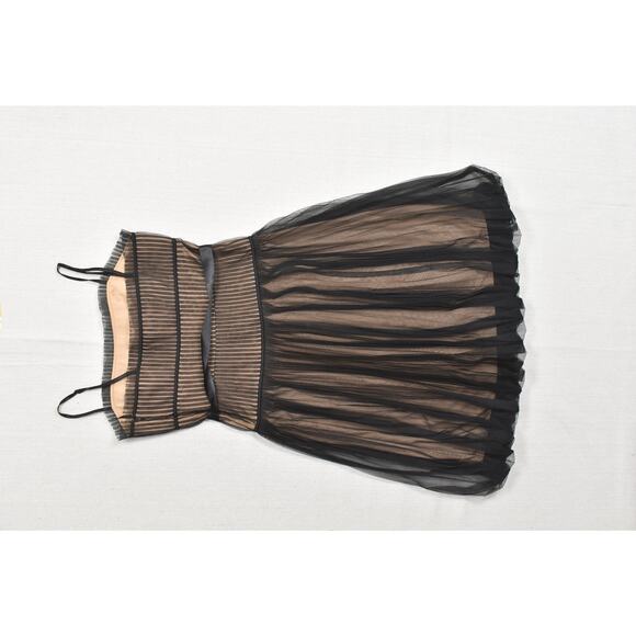 BCBGMAXAZRIA Black Mesh & Nude Pleated Mini Dress Regular Size 6 - Picture 2 of 8